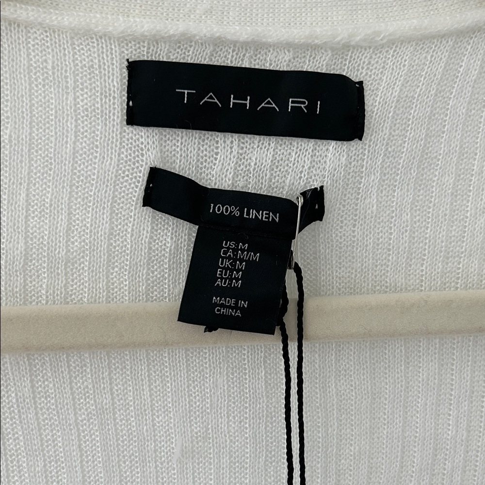 Tahari Sweater Women’s M White Linen Open Front Duster Romantic Feminine - Picture 2 of 16